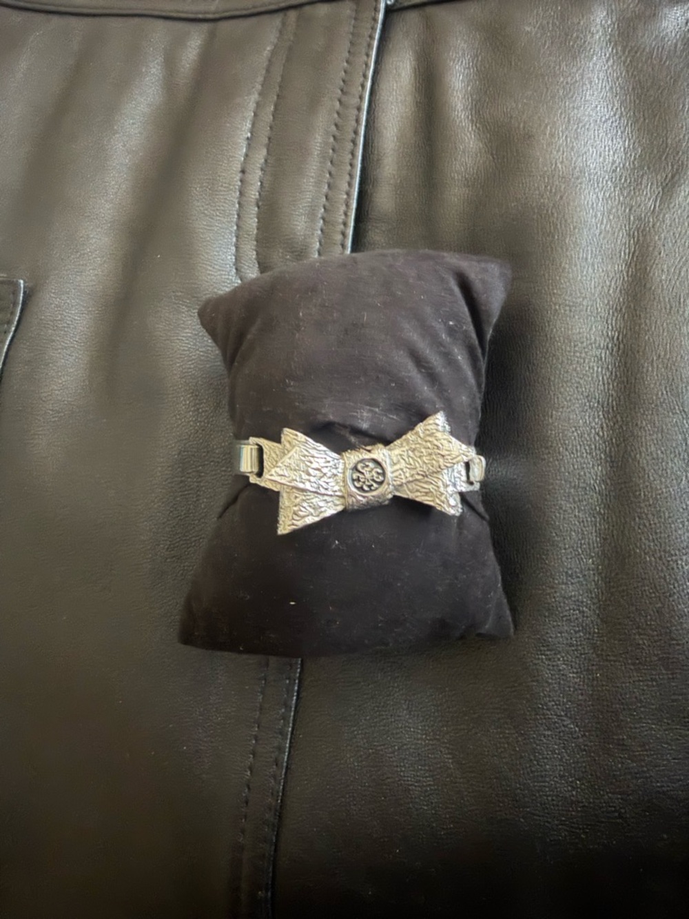 Rustic Cuff Silver Bow Accent Bracelet - Women Accessories